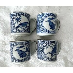 Set of Four Stoneware Bird Mugs